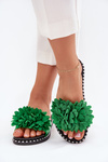 Ladies flip flops decorated with flowers green Cellanen