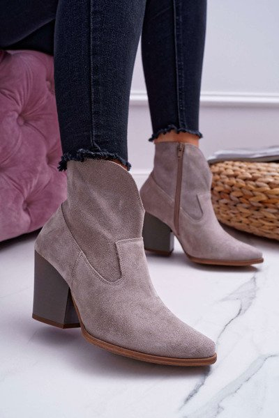 Women's Heeled Boots Leather Suede Bright Cappuccino Nicole 2433