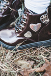 Burgundy patent leather boots with decorations for children Adete