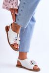 Women's Leather Sandals With Stones White Mersea