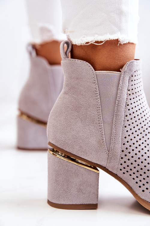 Suede Openwork Cowboy Boots Grey Helloni