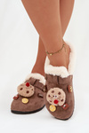 Women's slippers with decorations and buckle lined with fur brown Thalora