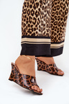 Lacquered women's wedge sandals leopard brown Nelithin