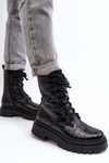 Women's Workery Boots with Decorative Embossing Black Tarolia