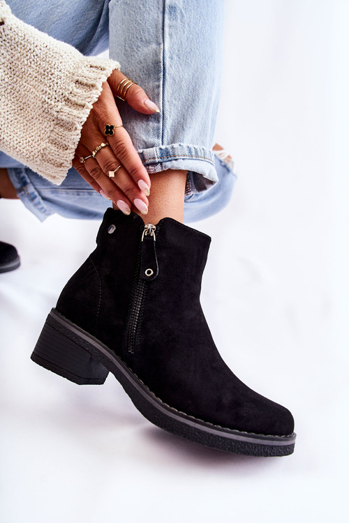 Botki Zamszowe Niski Słupek Czarne Laurisa