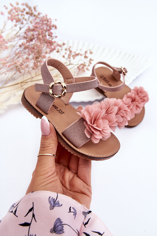 Fashionable Children's Sandals With Flowers Pink Poly 