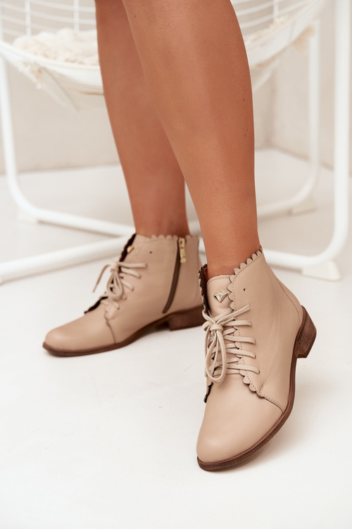 Leather Ankle Boots With Flat Heel Beige Zazoo 2964