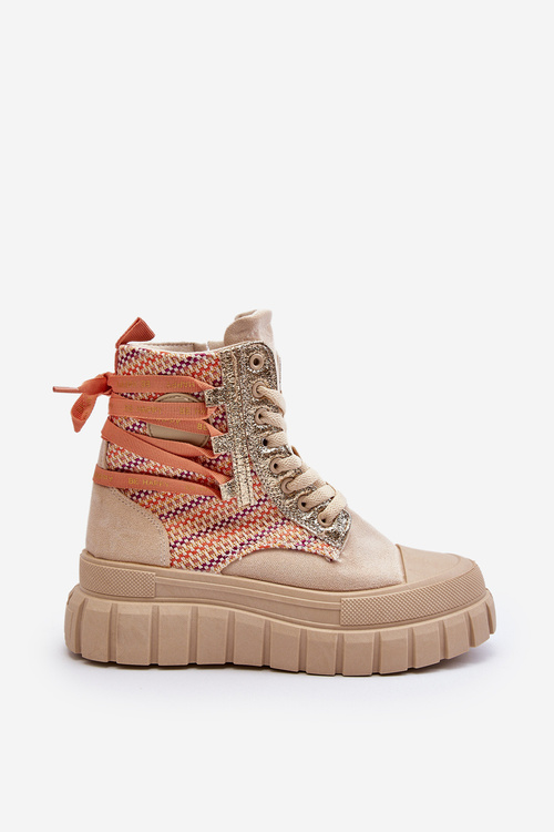 Trampki Damskie Wysokie Masywna Platforma Beżowe Kernia EV-335