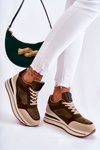 Women's Suede Sports Shoes Green and Beige Elisse
