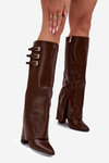 Women's Heeled Boots Turned Shaft Straps With Buckles Chocolate Nirisa