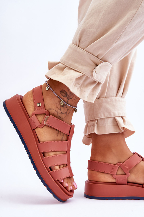 Sandały Damskie Wegańskie Rzepy Brudny Róż ZAXY JJ285016