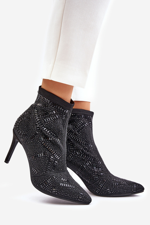 Botki Wsuwane Zdobione Szpilka Noski W Szpic Czarne S.Barski HY42-161