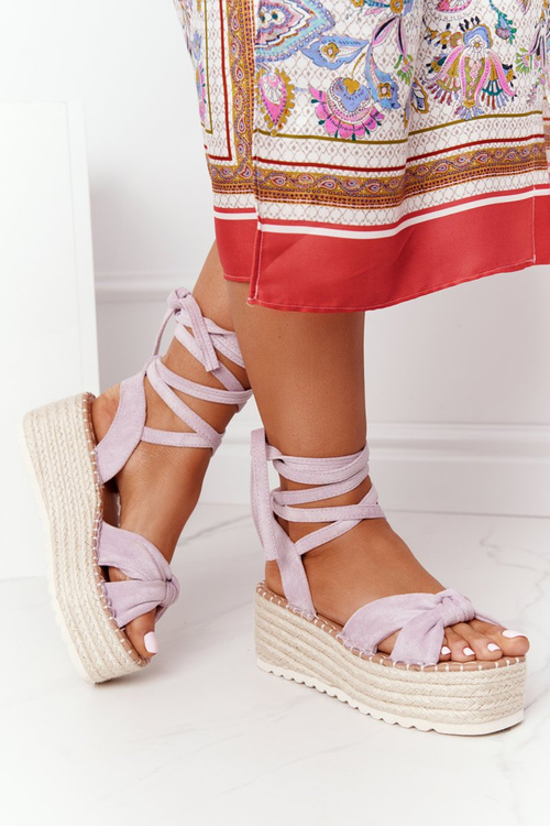 Lace-up Sandals On A Braided Platform Purple La Palma
