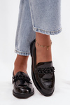Women's Patent Loafers With Beads S.Barski HY52-541 Black