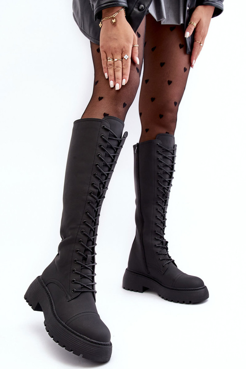 Leather Lace-Up Insulated Ankle Boots Black Bergdis