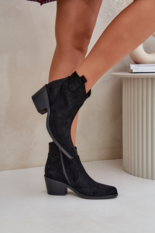 Perforated Cowboy Boots With Zipper Eco Suede S.Barski HY51-061 Black