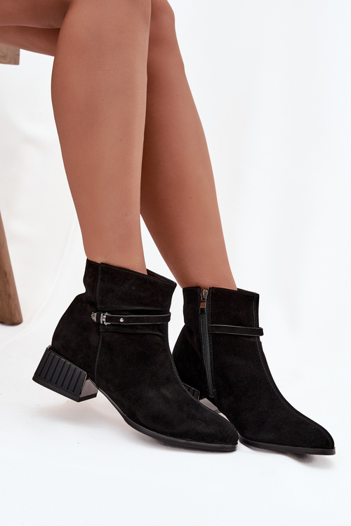 Women's Boots Made of Genuine Suede on Block Heeled Warm D&A CR52-651 Black