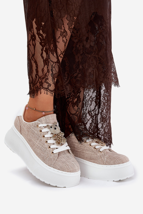 Platform Sneakers With Bear Print S.Barski BF51-014 Beige