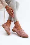 Women's flat-heeled loafers with pink Aviole decoration