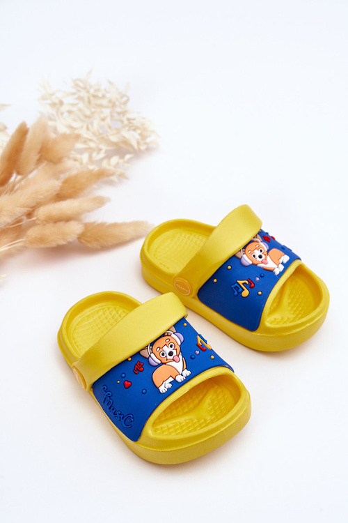 Light Children's Slides Sandals With Animal Motif Yellow Rico