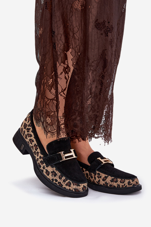 Mokasyny Damskie Zamszowe Panterka Czarne Vinceza 66791