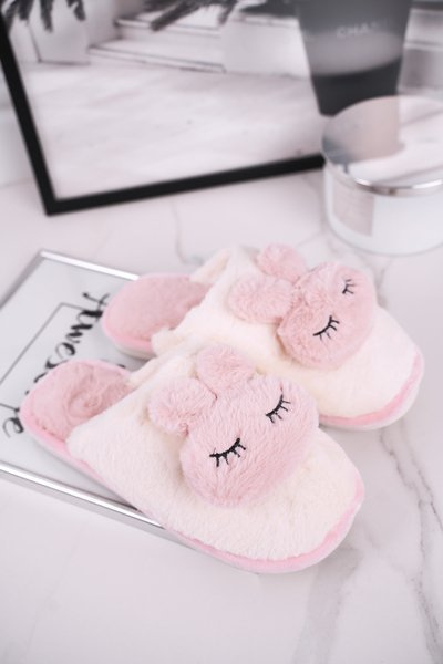 Women's Furry Slippers White Pink Rabbit
