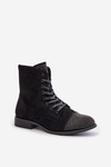Embellished ankle boots with flat heel eco suede insulated black Ellieo