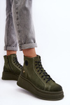 Leather Boots On Massive Platform Maciejka 06309-24 Olive
