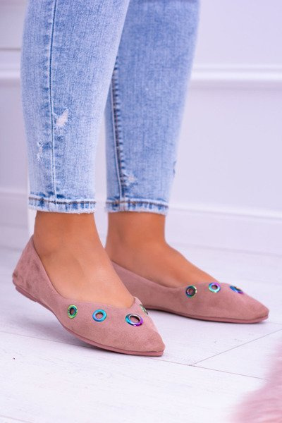 Lu Boo Pink Pointed Ballerinas Petrol Eyelets Octavia