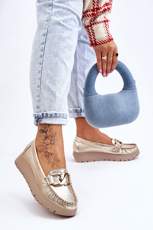 Zazoo 10141 Leather Platform Moccasins with Gold Decoration
