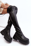 Women's Over-the-Knee Boots on Chunky Sole Black Chinasa