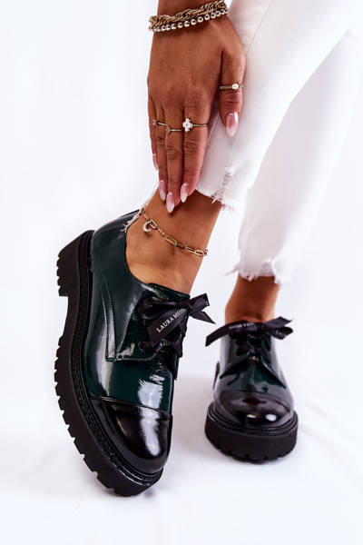 Półbuty Lakier Wiązane Zielone Laura Messi 2441