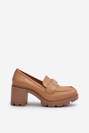 Półbuty Damskie Masywny Obcas Ozdoba Camel Ranunca RMR23108-2