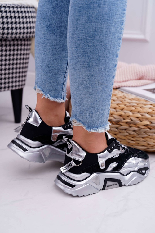 Damskie Sportowe Obuwie Big Star by Daniel Lopez Czarno Srebrne FF274A527