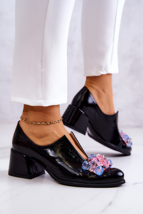 Leather Smooth Shoes With Decoration Black Delaver