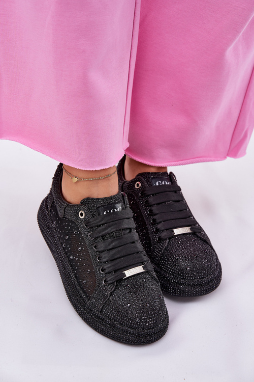 Sneakersy Damskie Na Platformie Zdobione Czarne GOE NN2N4021