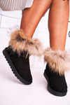 Women's Leather Snow Boots With Eko Fur Black Alexa