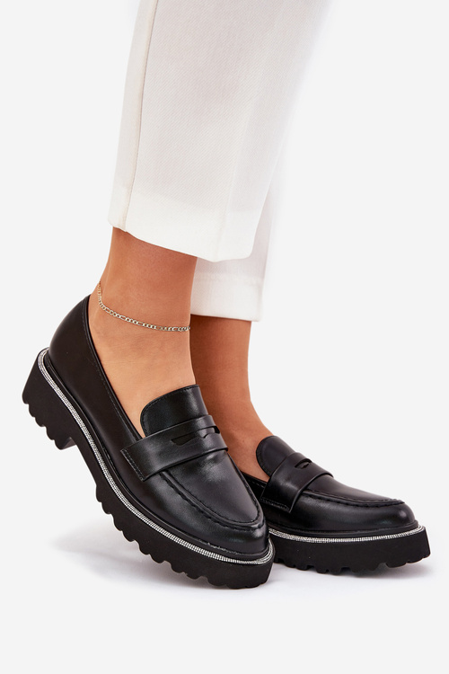 Women's Moccasins Eco Leather With Zirconia Black Wilamla