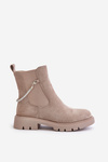 Warm Ankle Boots With Zipper And Decorative Strap Beige Labenne