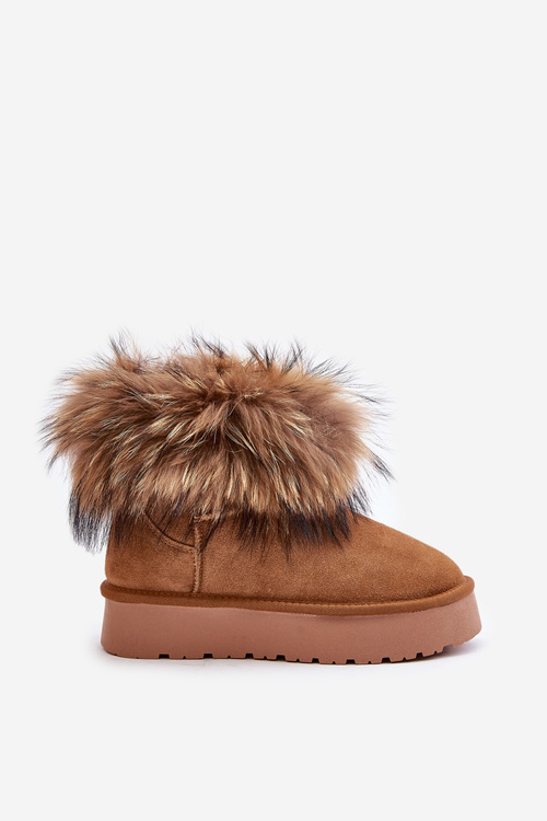 Leather Snow Boots On A Platform With Fur Camel Avirisa
