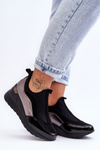 Buty Sportowe Damskie Wsuwane Koturn Czarno-Srebrne Farro 21PB35-4000