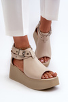 Zazoo 1732 Leather Wedge Sandals Beige