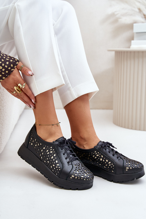 Zazoo 2973 Leather Platform Shoes With Cut-Out Design Black