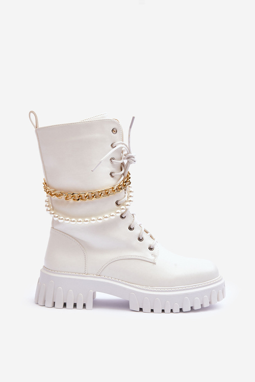 Leather High Top Sneakers with a Chain White Nameer