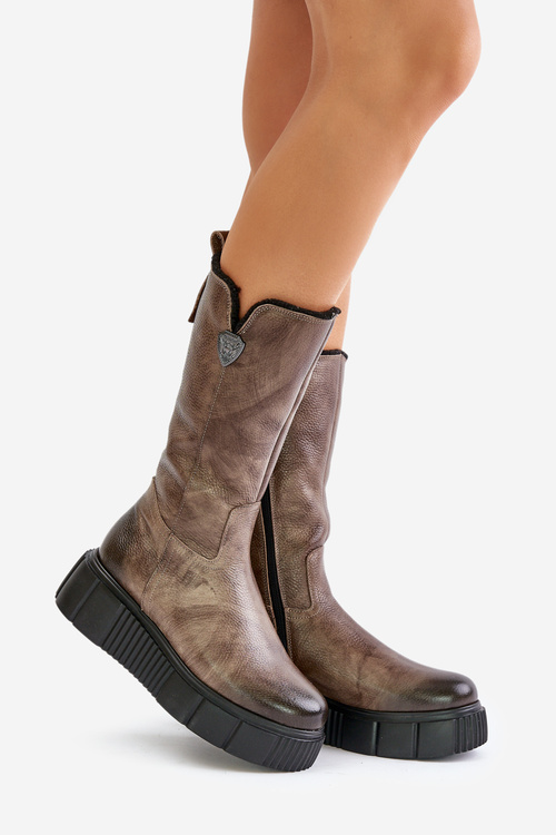 Zazoo 70121 Leather Women's Boots With Wool Brown