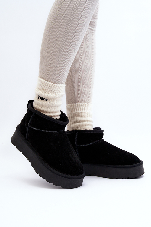 Fashionable Suede Low Snow Boots Black Nucca