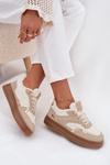 Women's Platform Sneakers with Sheepskin Beige Frelina