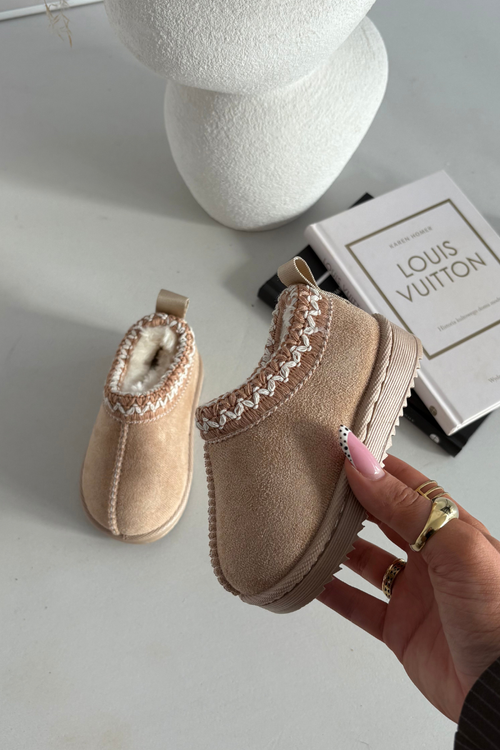 Dziecięce Śniegowce Haft Platforma Beżowe Prina