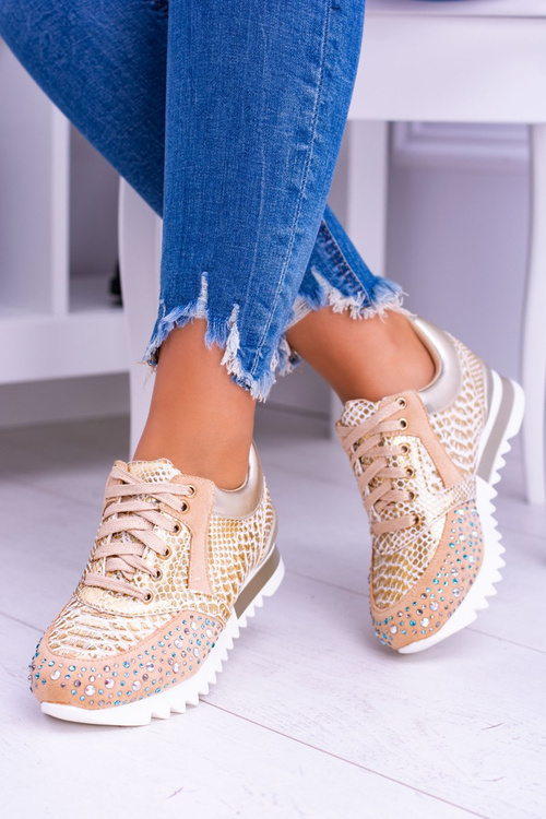 Gold Women's Sports Shoes with Sequins Lu Boo Infinitiale