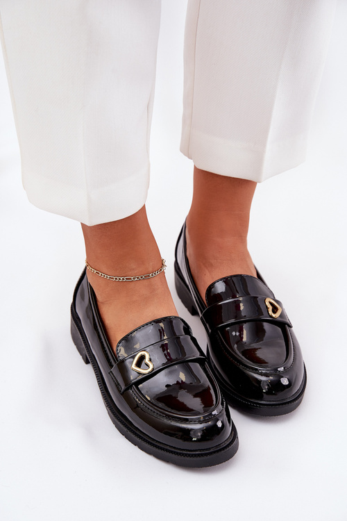 Lacquered Women's Moccasins With Heart Black S.Barski HY51-379